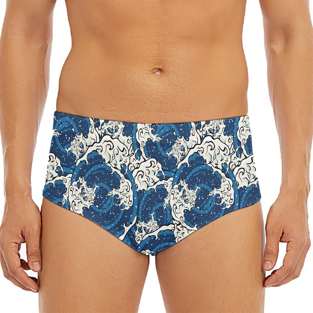 Japanese Ocean Wave Pattern Print Men's Triangle Swim Briefs