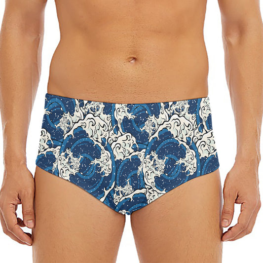 Japanese Ocean Wave Pattern Print Men's Triangle Swim Briefs
