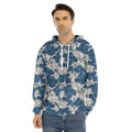 Japanese Ocean Wave Pattern Print Men's Velvet Pullover Hoodie