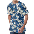 Japanese Ocean Wave Pattern Print Men's Velvet T-Shirt