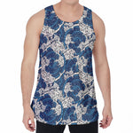 Japanese Ocean Wave Pattern Print Men's Velvet Tank Top