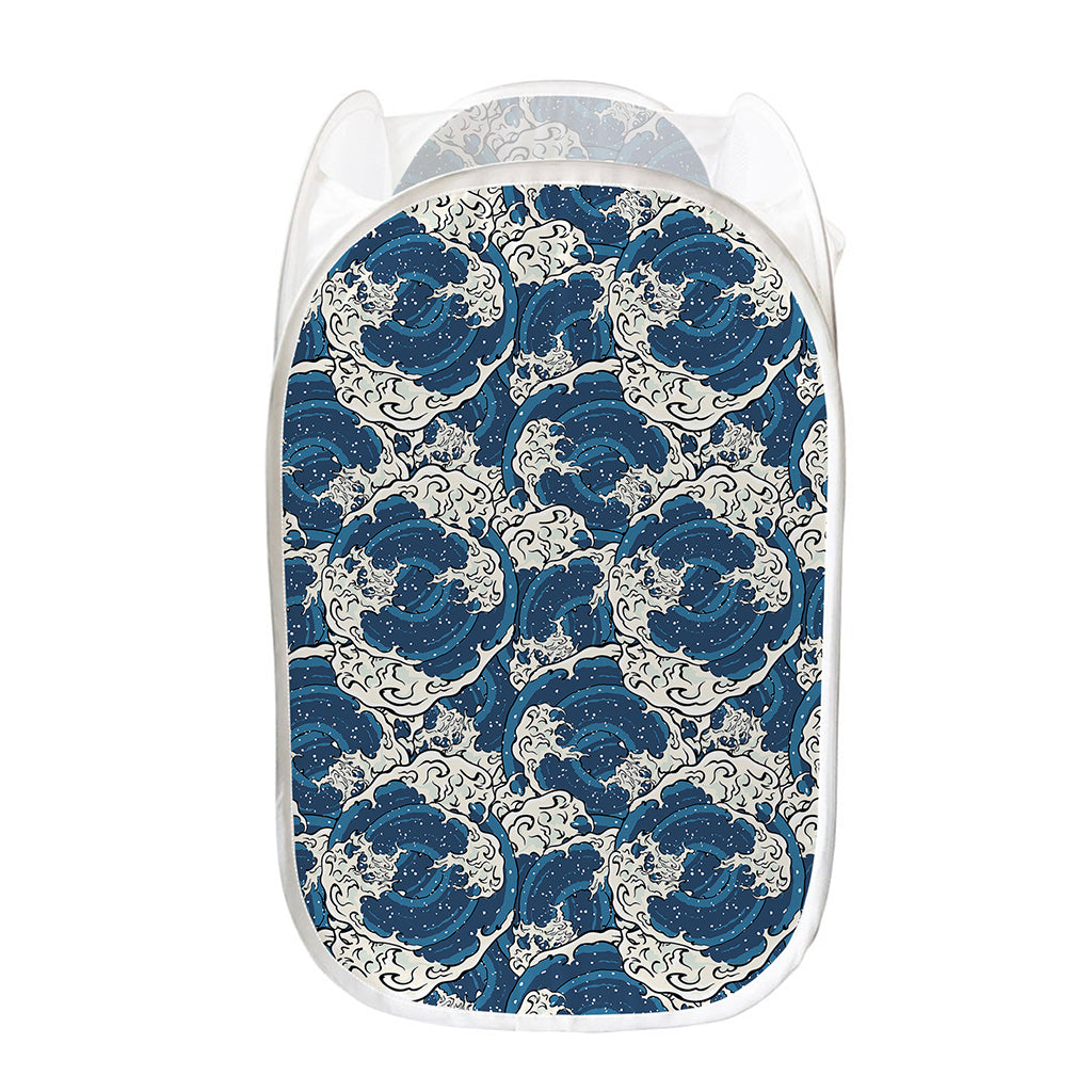 Japanese Ocean Wave Pattern Print Mesh Laundry Hamper