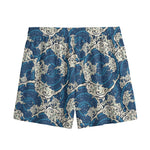 Japanese Ocean Wave Pattern Print Mesh Shorts