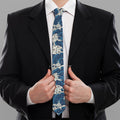 Japanese Ocean Wave Pattern Print Necktie