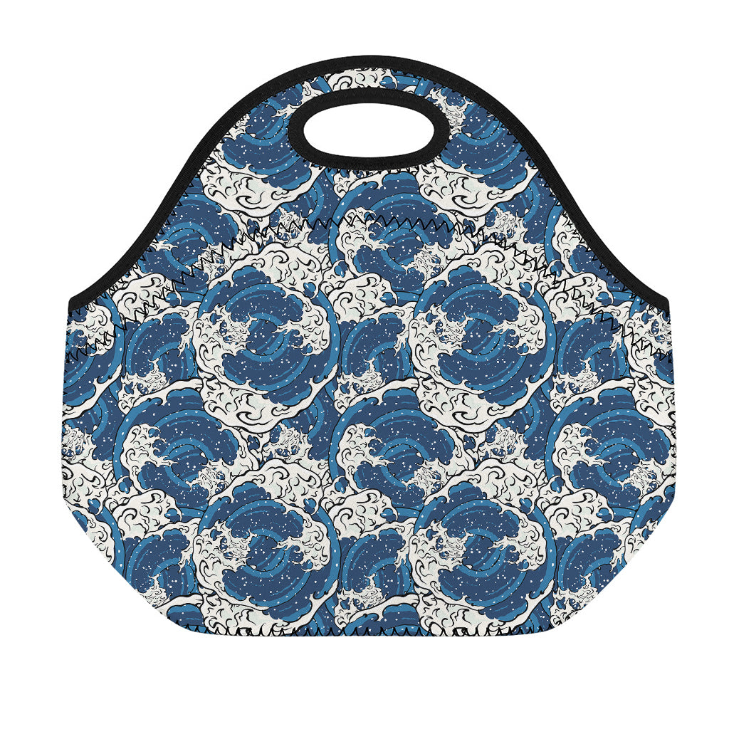 Japanese Ocean Wave Pattern Print Neoprene Lunch Bag