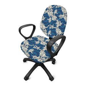 Japanese Ocean Wave Pattern Print Office Chair Cover