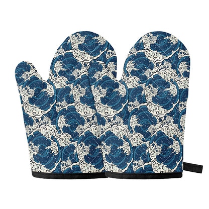 Japanese Ocean Wave Pattern Print Oven Mitts