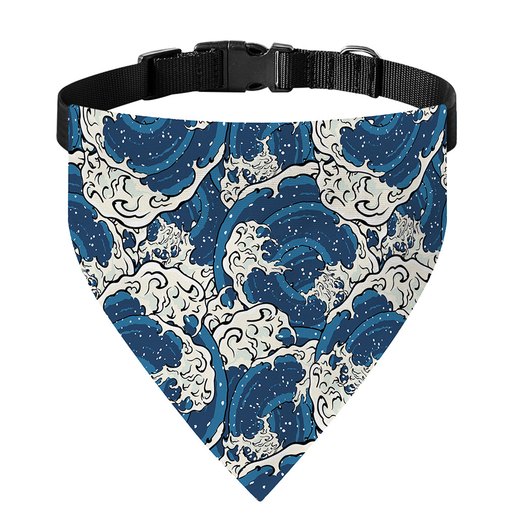 Japanese Ocean Wave Pattern Print Over The Collar Dog Bandana