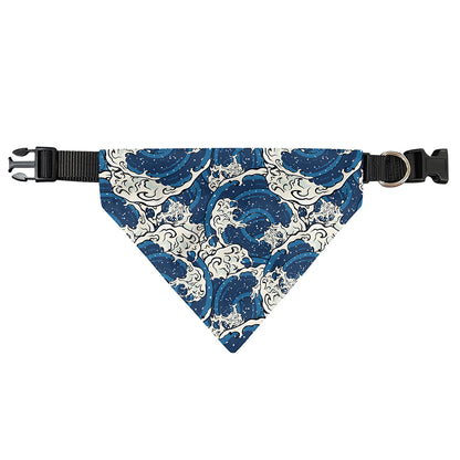 Japanese Ocean Wave Pattern Print Over The Collar Dog Bandana