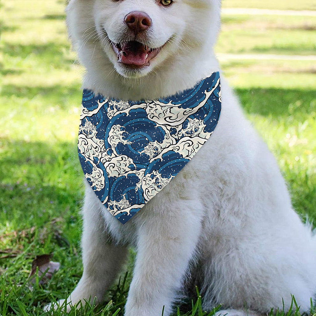 Japanese Ocean Wave Pattern Print Over The Collar Dog Bandana