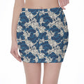 Japanese Ocean Wave Pattern Print Pencil Mini Skirt
