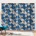 Japanese Ocean Wave Pattern Print Pencil Pleat Curtains