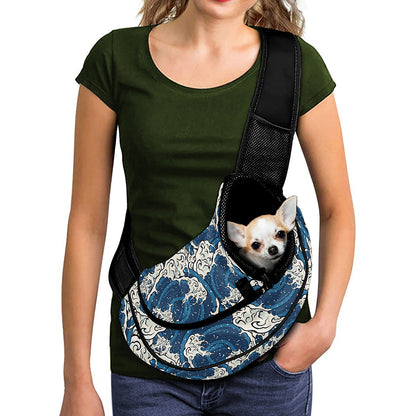 Japanese Ocean Wave Pattern Print Pet Sling Carrier