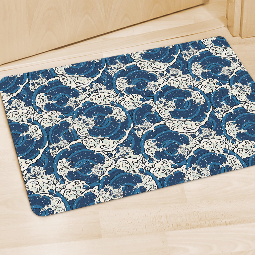 Japanese Ocean Wave Pattern Print Polyester Doormat