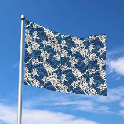 Japanese Ocean Wave Pattern Print Polyester Flag