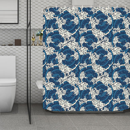 Japanese Ocean Wave Pattern Print Polyester Shower Curtain