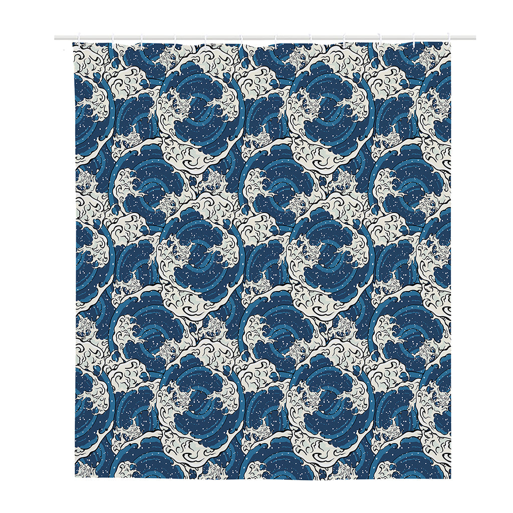 Japanese Ocean Wave Pattern Print Polyester Shower Curtain