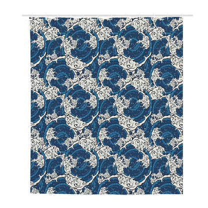 Japanese Ocean Wave Pattern Print Polyester Shower Curtain