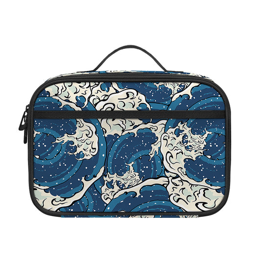 Japanese Ocean Wave Pattern Print Portable Lunch Bag