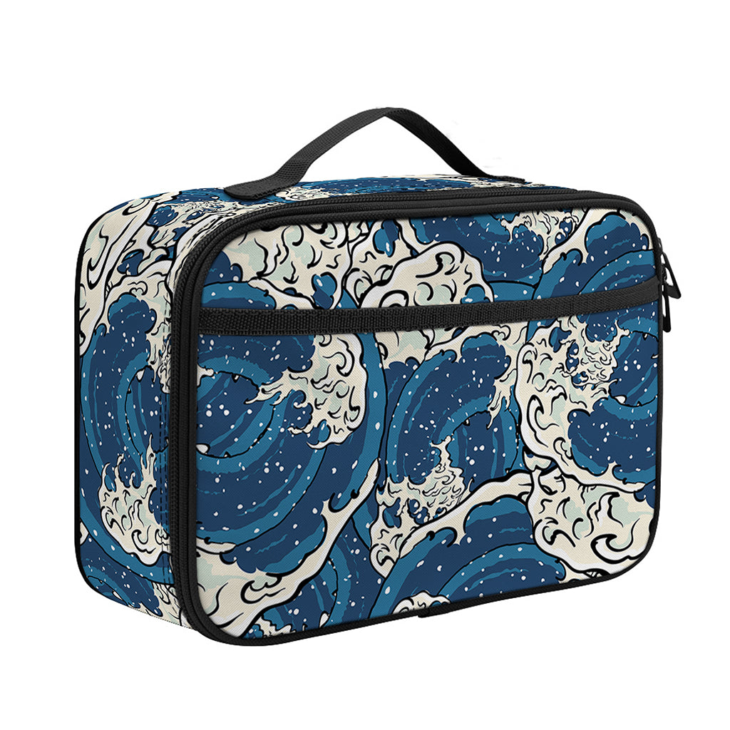 Japanese Ocean Wave Pattern Print Portable Lunch Bag