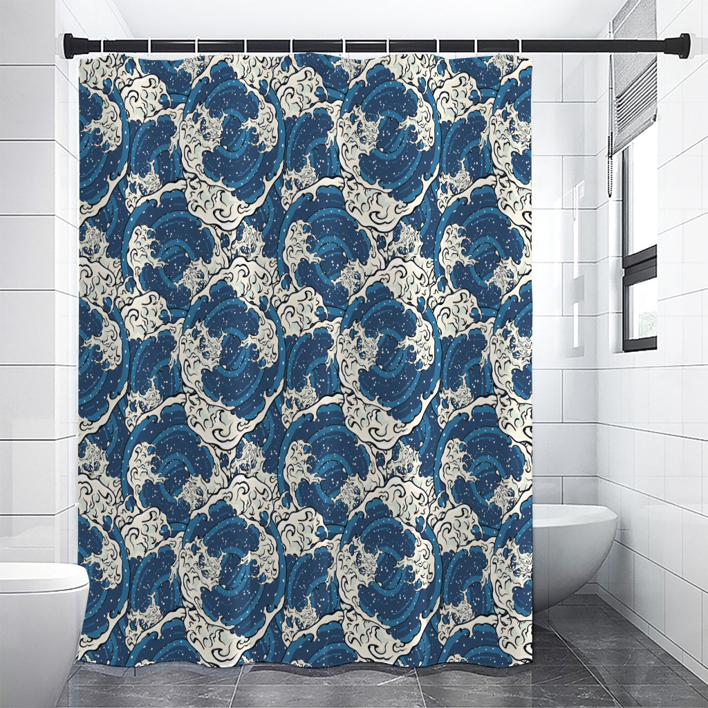 Japanese Ocean Wave Pattern Print Premium Shower Curtain