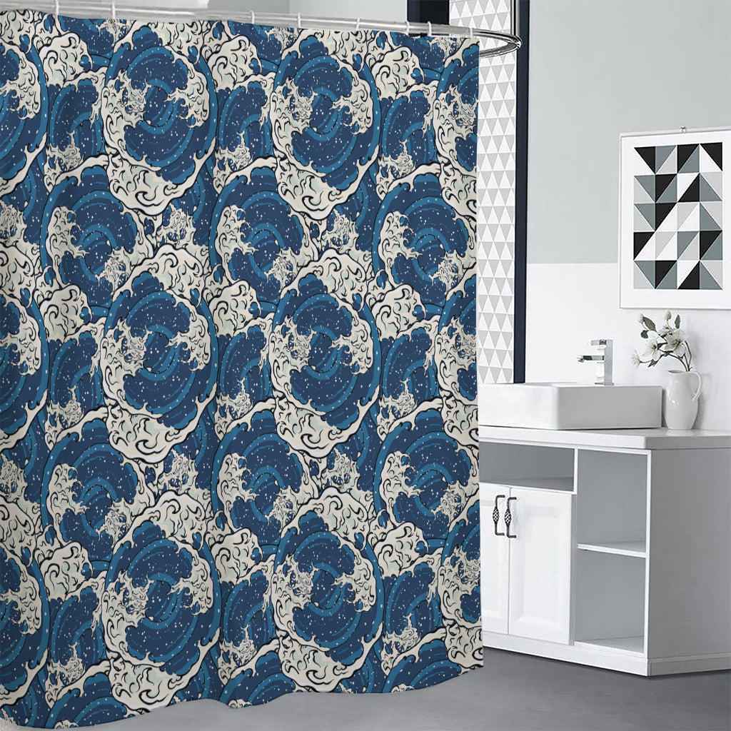 Japanese Ocean Wave Pattern Print Premium Shower Curtain