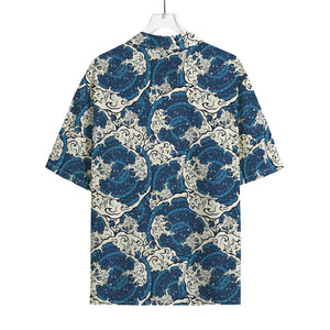 Japanese Ocean Wave Pattern Print Rayon Hawaiian Shirt