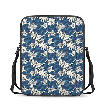 Japanese Ocean Wave Pattern Print Rectangular Crossbody Bag