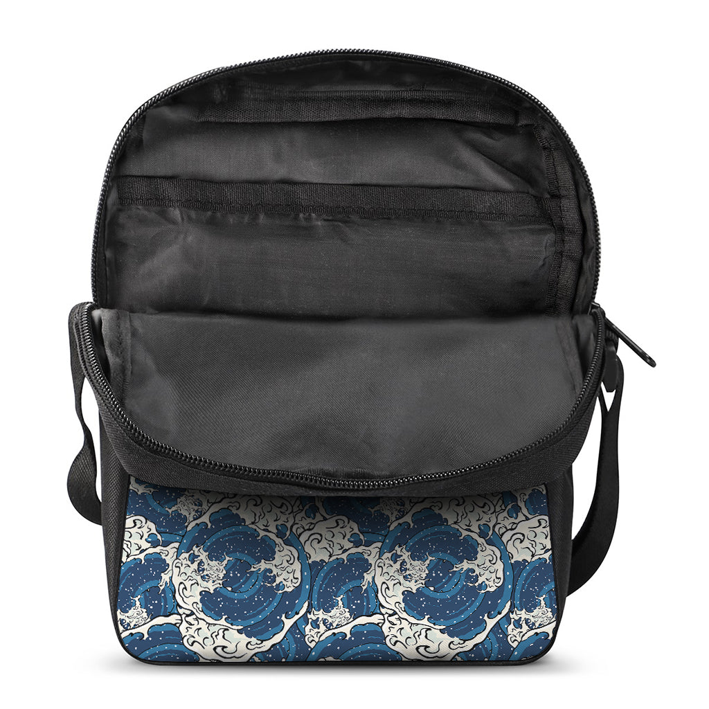 Japanese Ocean Wave Pattern Print Rectangular Crossbody Bag