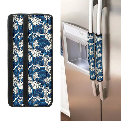 Japanese Ocean Wave Pattern Print Refrigerator Handle Covers