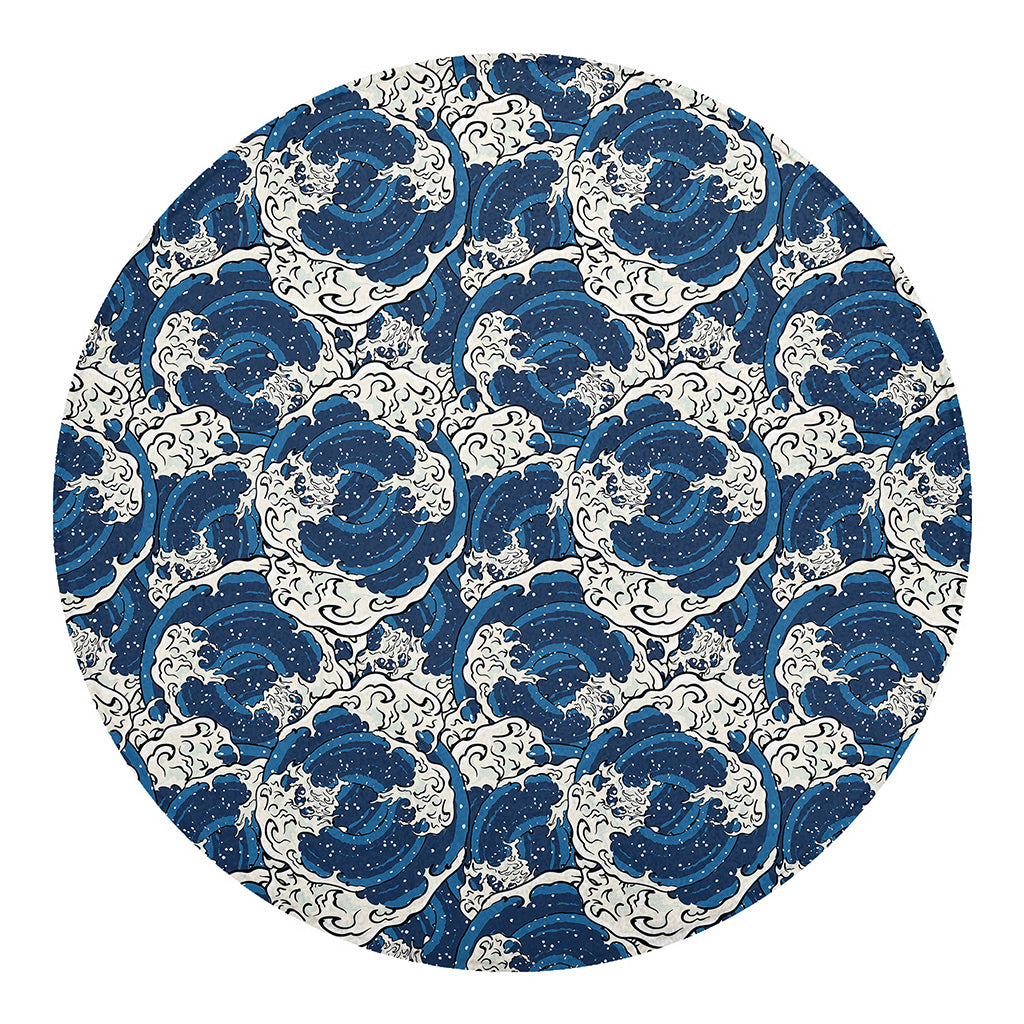 Japanese Ocean Wave Pattern Print Round Blanket