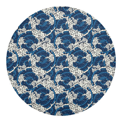 Japanese Ocean Wave Pattern Print Round Blanket