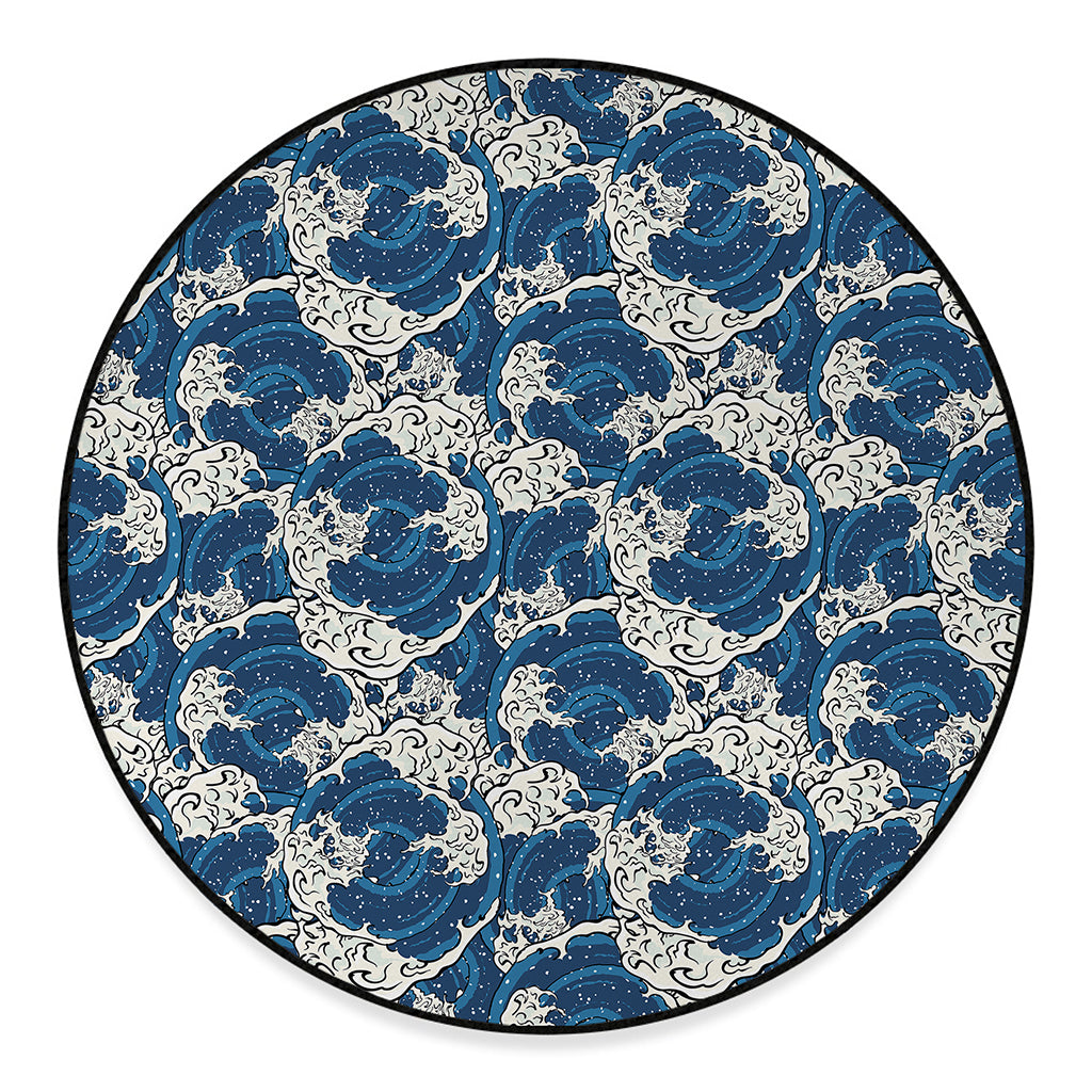 Japanese Ocean Wave Pattern Print Round Floor Mat