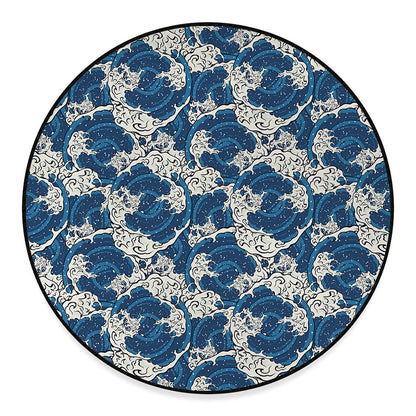 Japanese Ocean Wave Pattern Print Round Floor Mat