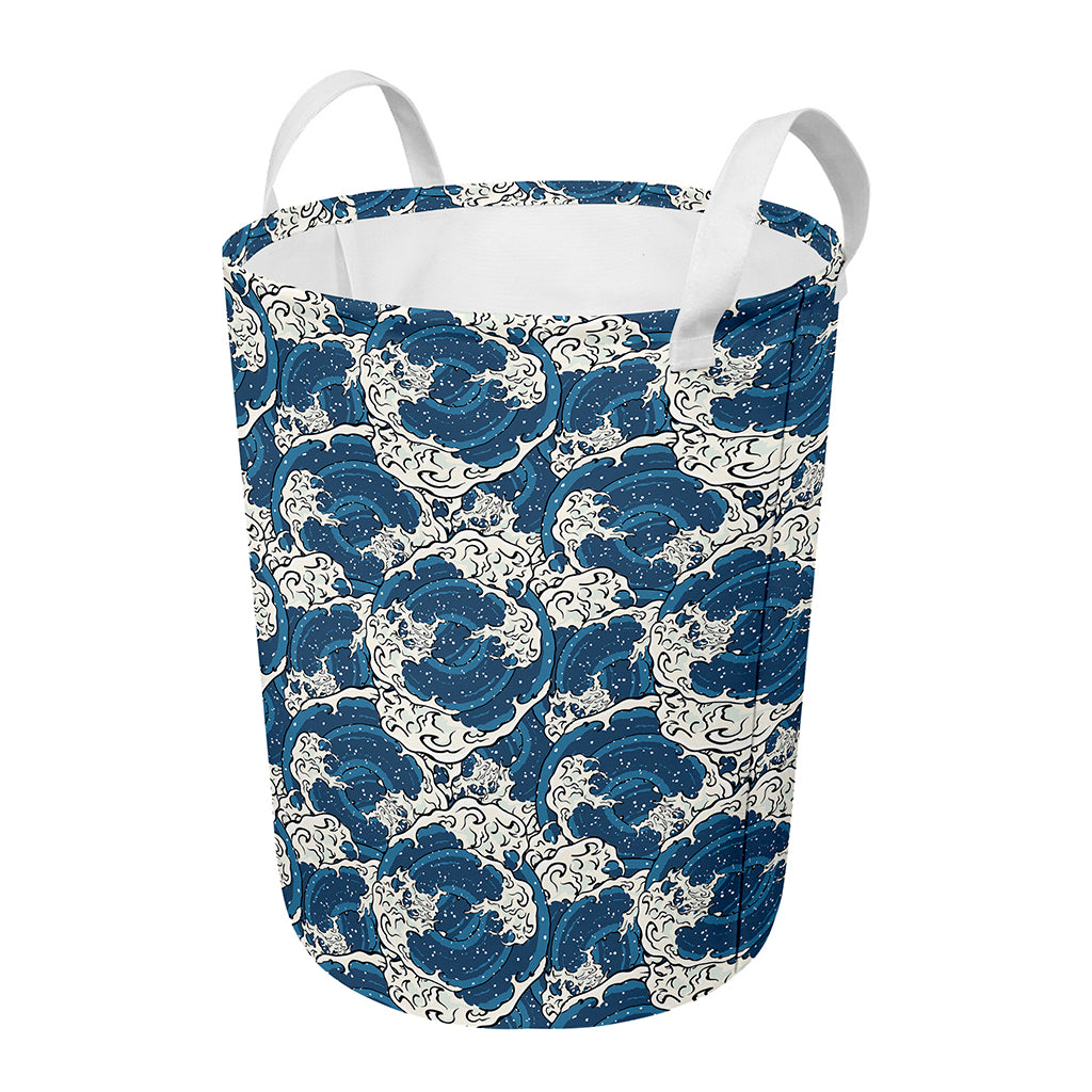 Japanese Ocean Wave Pattern Print Round Laundry Basket