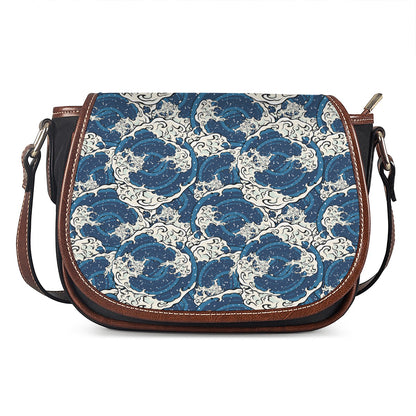 Japanese Ocean Wave Pattern Print Saddle Bag