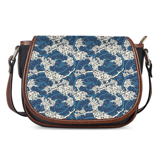 Japanese Ocean Wave Pattern Print Saddle Bag
