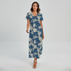 Japanese Ocean Wave Pattern Print Short Sleeve Maxi Dress