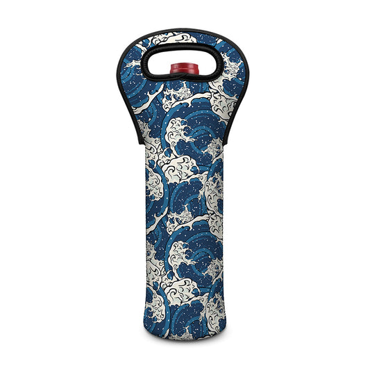 Japanese Ocean Wave Pattern Print Single Neoprene Wine Tote