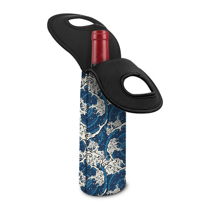 Japanese Ocean Wave Pattern Print Single Neoprene Wine Tote