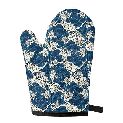 Japanese Ocean Wave Pattern Print Single Oven Mitt
