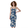 Japanese Ocean Wave Pattern Print Slim Fit Midi Cami Dress