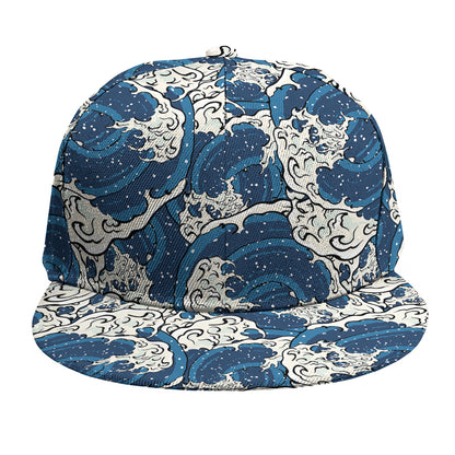 Japanese Ocean Wave Pattern Print Snapback Cap