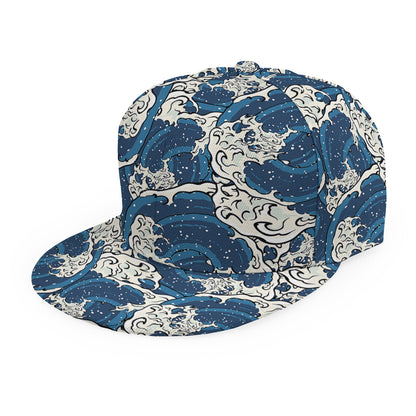 Japanese Ocean Wave Pattern Print Snapback Cap