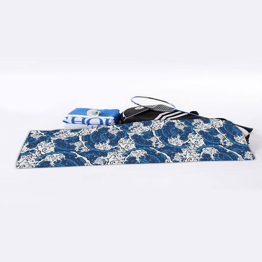 Japanese Ocean Wave Pattern Print Sports Towel