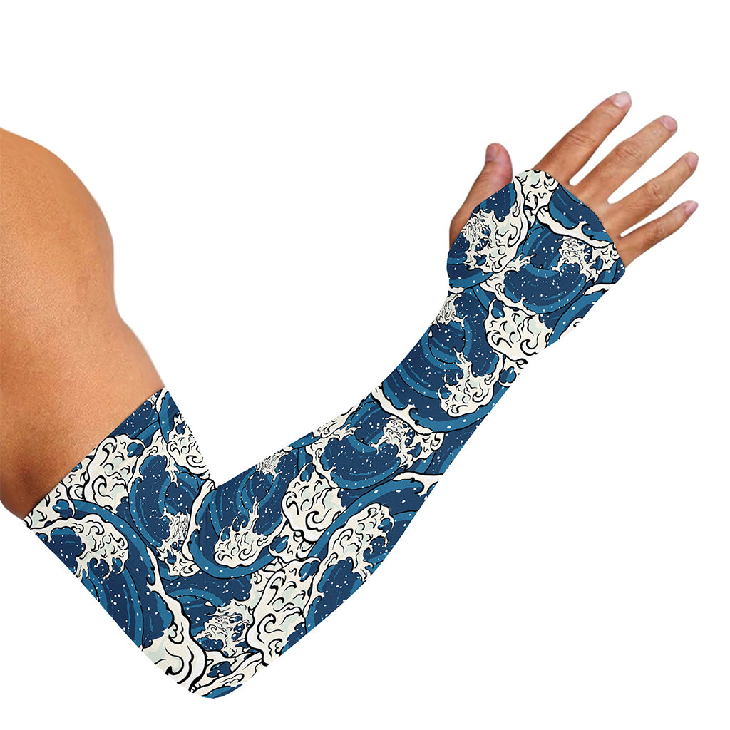 Japanese Ocean Wave Pattern Print Sun Protection Arm Sleeves