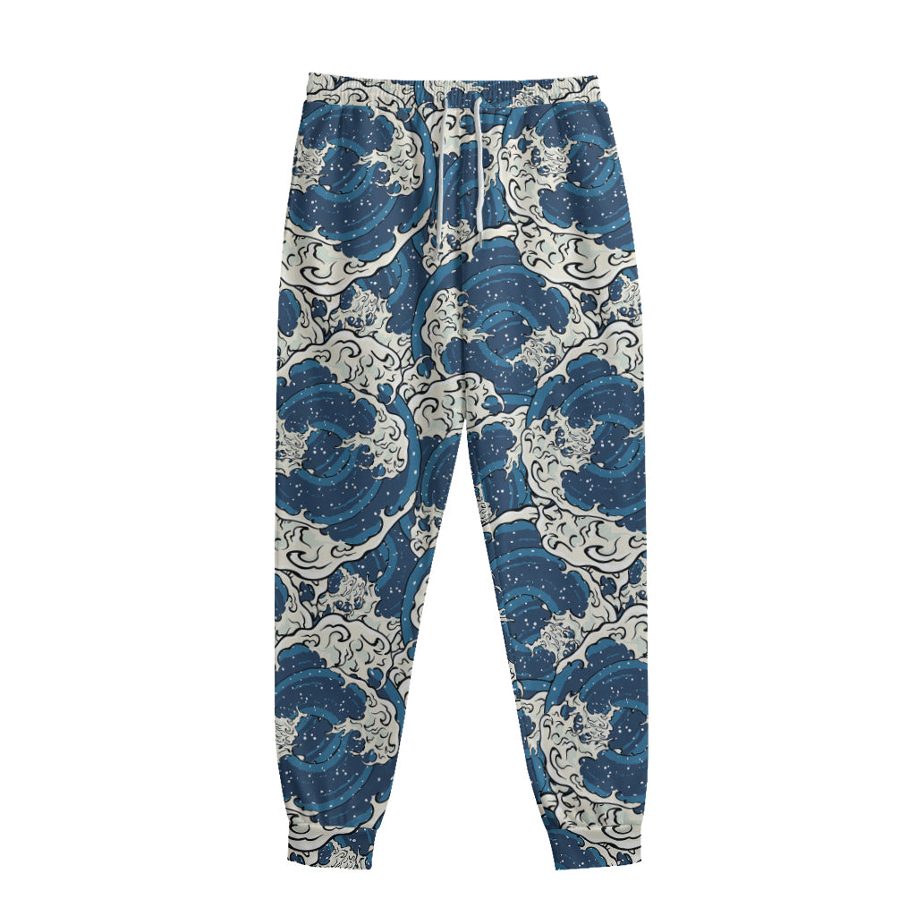 Japanese Ocean Wave Pattern Print Sweatpants