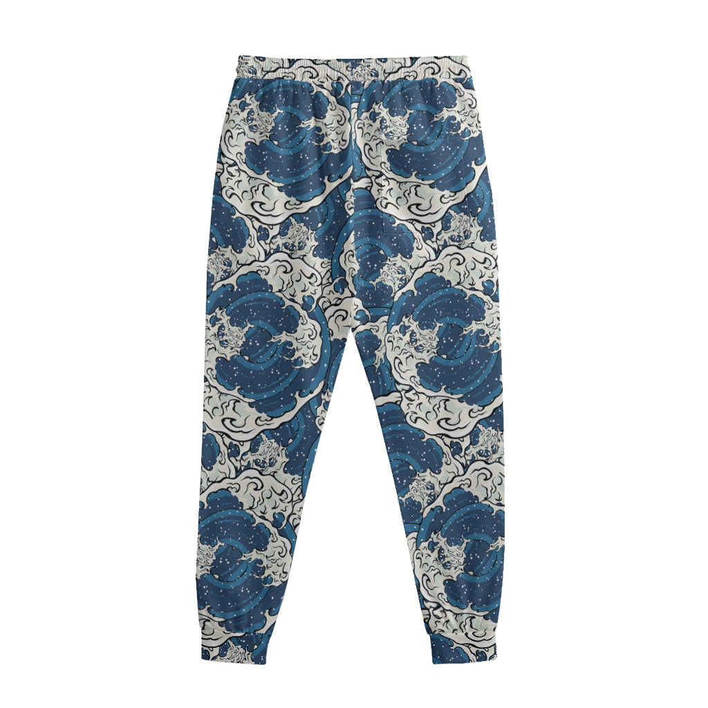 Japanese Ocean Wave Pattern Print Sweatpants