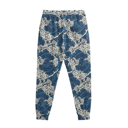 Japanese Ocean Wave Pattern Print Sweatpants