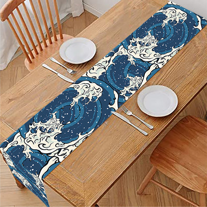 Japanese Ocean Wave Pattern Print Table Runner